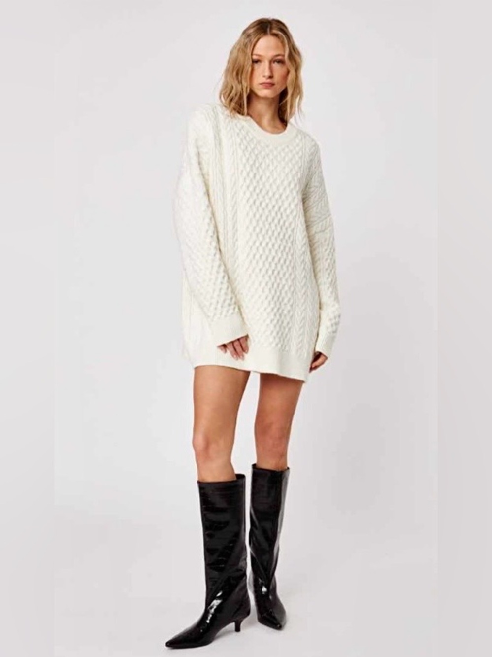 NWT JOHN + JENN Kylo Chunky Oversized Cable Knit Sweater Size S Cream Off White
